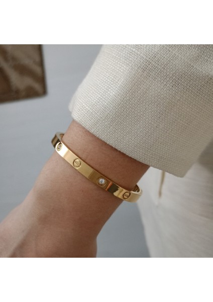 Zirkon Taşlı Desenli Çelik Kelepçe