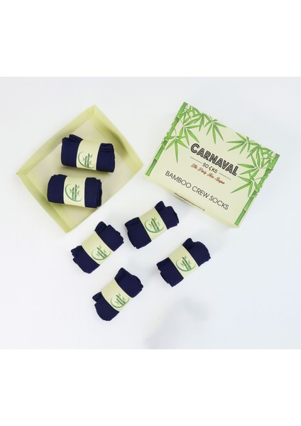 6'lı Premium Unisex Lacivert Bambu Soket Çorap Seti – Kutulu