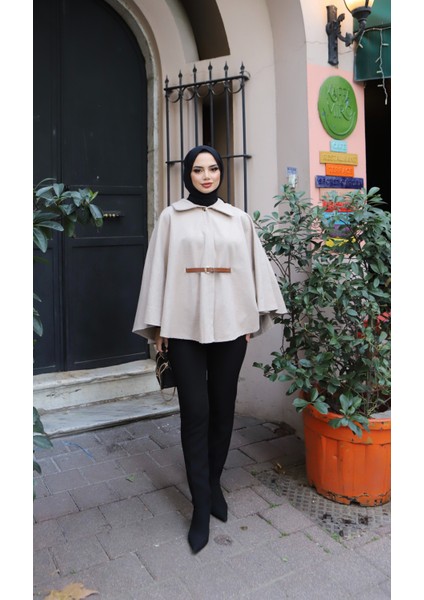 Kemerli Kaşe Pelerin