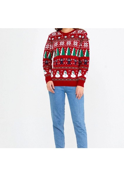 Kırmızı-Beyaz Unisex Christmas Yılbaşı Kazağ fiyatları