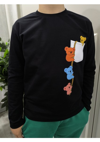 Sevimli Firari Ayıcıklar Baskılı Pamuklu Unısex Uzun Kollu Çocuk Tişört (Sweatshirt)