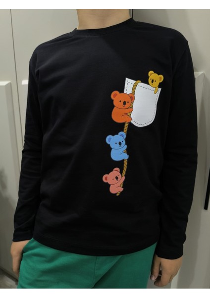 Sevimli Firari Ayıcıklar Baskılı Pamuklu Unısex Uzun Kollu Çocuk Tişört (Sweatshirt) fiyatları