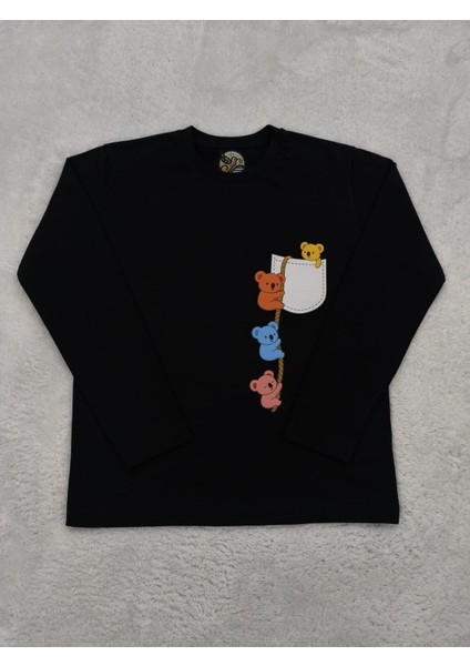 Sevimli Firari Ayıcıklar Baskılı Pamuklu Unısex Uzun Kollu Çocuk Tişört (Sweatshirt) modelleri