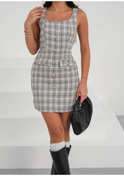 Askılı Ch Kumaş Düğmeli Elbise Gribeyaz H265007