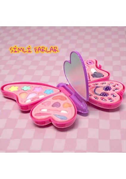 Pretty Pinky Kelebek Şekilli 4 Katlı Makyaj Seti Sürülebilir Simli Far ve Saç Tırnak Aksesuarları fiyatları