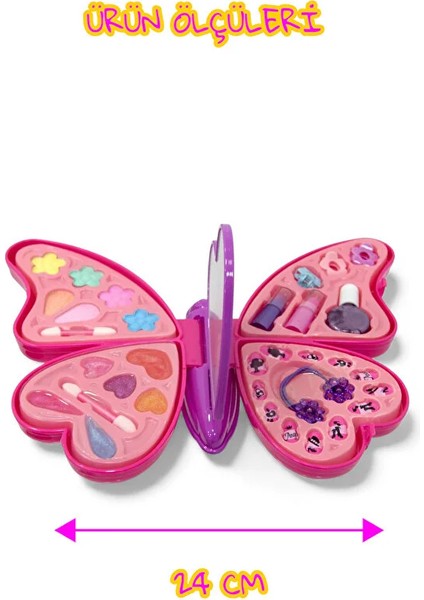 Pretty Pinky Kelebek Şekilli 4 Katlı Makyaj Seti Sürülebilir Simli Far ve Saç Tırnak Aksesuarları fırsatları