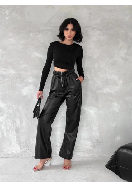 Kendinden Ince Kemerli Deri Pantolon Siyah T1178 indirimleri