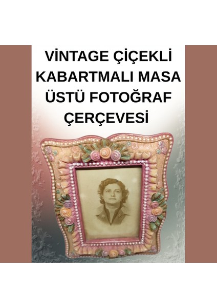 Vintage Çiçekli Kabartmalı Masa Üstü Fotoğraf Çerçevesi