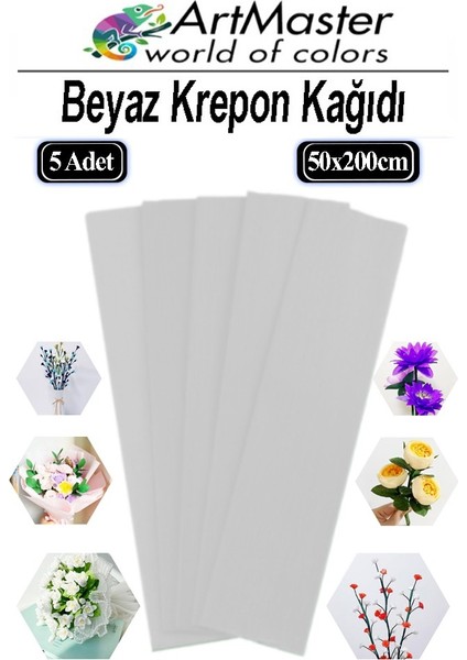 Krapon Kağıdı Beyaz Renk 5 Adet 50X200 cm Grapon Kağıdı 5'li Okul Proje Sınıf Anaokulu Kreş