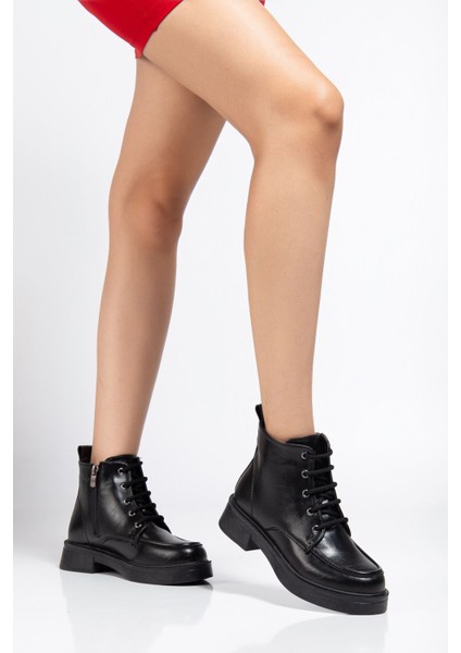 ZRİN-2001 Premium Siyah Kırışık Rugan Bağcıklı Fermuarlı Günlük Kadın Bot fiyatları