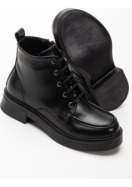 ZRİN-2001 Premium Siyah Kırışık Rugan Bağcıklı Fermuarlı Günlük Kadın Bot indirimleri