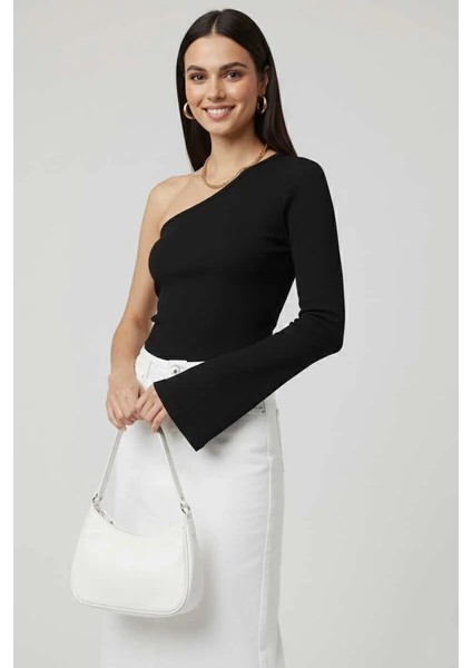 Tek Omuzlu Basic Bluz Siyah T4275 fiyatları
