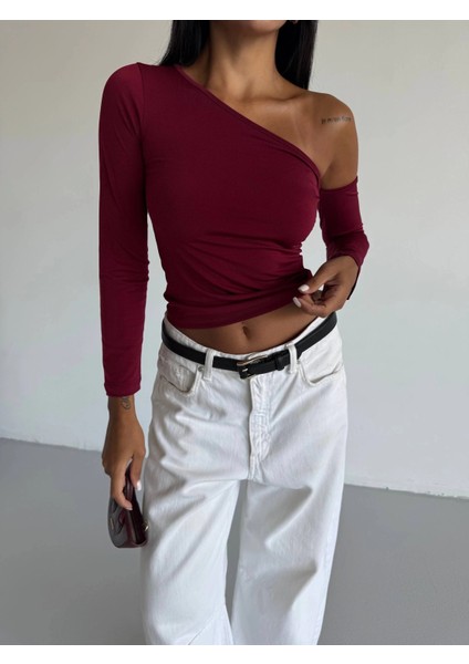 Omuz Detaylı Kollu Bluz Bordo F2336 modelleri
