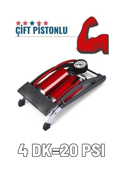 Hsnet Ayaktan Çift Pistonlu Lastik Şişirme Pompası - BI001V-4XRDD1