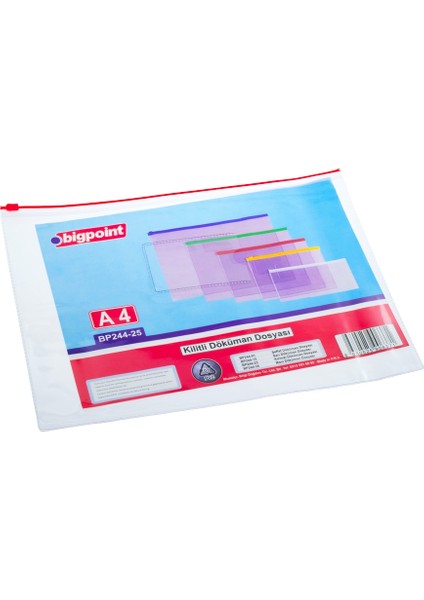 Kilitli Döküman Dosyası A4 Pvc Kırmızı 12'li Poşet