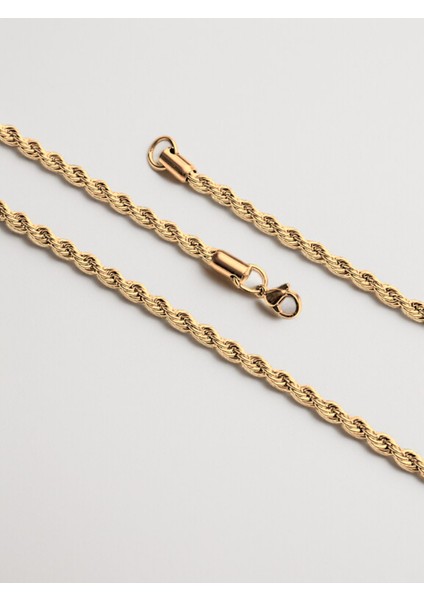 Gümüş Kaplama 316 L Paslanmaz Singapur Örme Halat Zincir Kolye 3 Mm. Gold