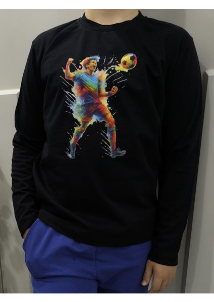 Renkli Futbolcu Baskılı Erkek Çocuk Pamuklu Uzun Kollu Tişört (Sweatshirt)