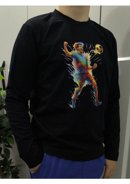 Renkli Futbolcu Baskılı Erkek Çocuk Pamuklu Uzun Kollu Tişört (Sweatshirt) fiyatları