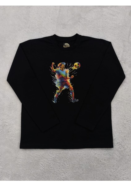Renkli Futbolcu Baskılı Erkek Çocuk Pamuklu Uzun Kollu Tişört (Sweatshirt) modelleri