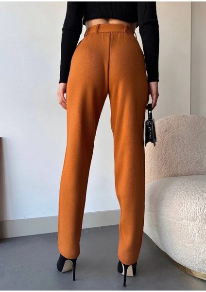 Kendinden Kemerli Triko Pantolon Camel modelleri