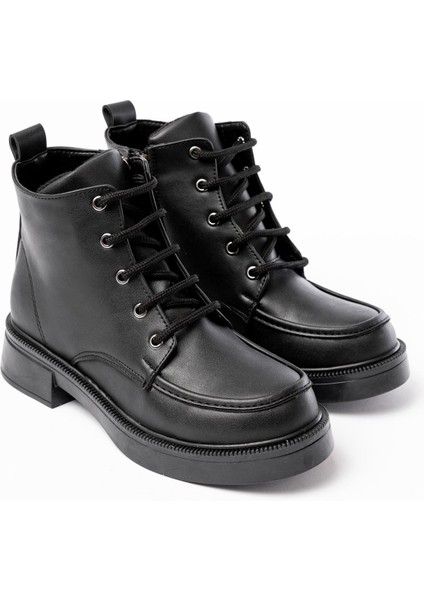 ZRİN-2001 Premium Siyah Bağcıklı Fermuarlı Günlük Kadın Bot