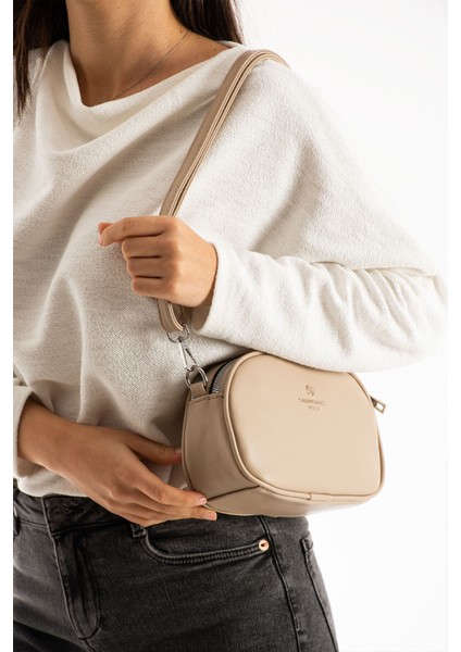 Kadın Suni Deri Yumuşak Doku Ayarlanabilir Çapraz Askılı Şık Görünümlü 2 Gözlü Omuz Çantası