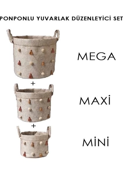 Katlanabilir Çok Amaçlı Ponponlu Yuvarlak Düzenleyici Saklama Kutusu Organizer Keçe (Mini Boy) - 03785 fiyatları