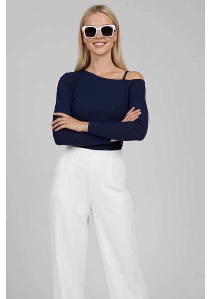 Tek Omuz Ipli Bluz Lacivert T4328 fiyatları