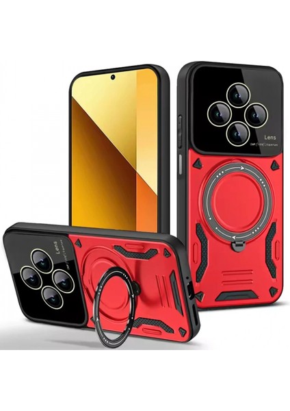 Ieg Xiaomi Redmi 14C Kılıf Joy Lens Standlı Kapak - Kırmızı