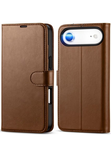 iPhone 17 Air Kılıf 360 Tam Kaplar Deri Dokulu Kapaklı Cüzdan Standlı Kartvizitli Kopçalı