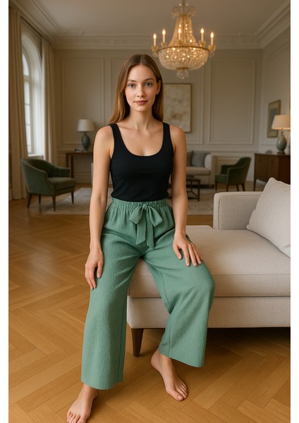 Kadın Oversize Kesim Su Yeşili Esnek Bel Battal Beden Bürümcük Pijama Altlık fiyatları