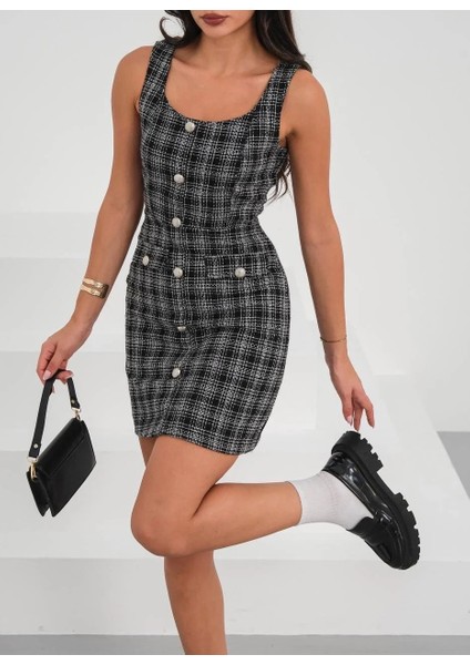 Askılı Ch Kumaş Düğmeli Elbise Siyahbeyaz H265007 indirimleri