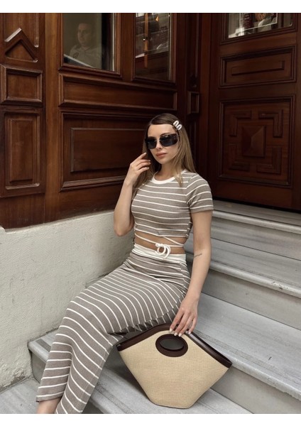 Çizgili Etekli Takım Vizon S3609 fiyatları