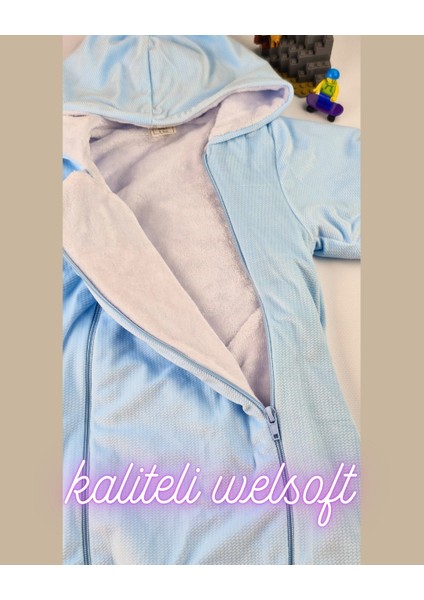 Asliva Mavi Penguen Nakışlı Kadife Içi Peluş Welsoft Çift Fermuarlı Kışlık Kozmonot Tulum - 3-12 Ay fiyatları