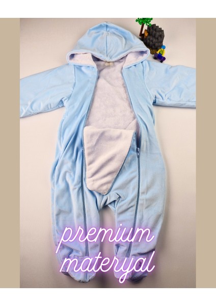 Asliva Mavi Penguen Nakışlı Kadife Içi Peluş Welsoft Çift Fermuarlı Kışlık Kozmonot Tulum - 3-12 Ay fırsatları