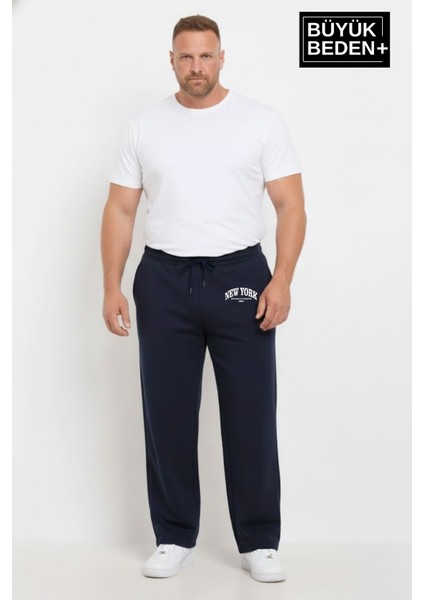 Erkek Büyük Beden New York Baskılı Rahat Kesim Lastikli Bel Paça Reçme Eşofman Altı SPR26EA952-5