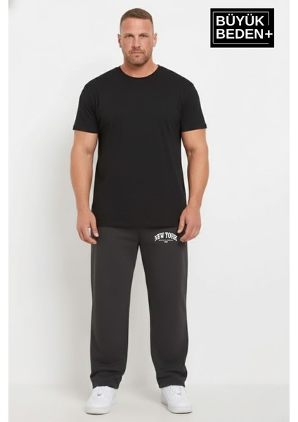 Erkek Büyük Beden New York Baskılı Rahat Kesim Lastikli Bel Paça Reçme Eşofman Altı SPR26EA952-5