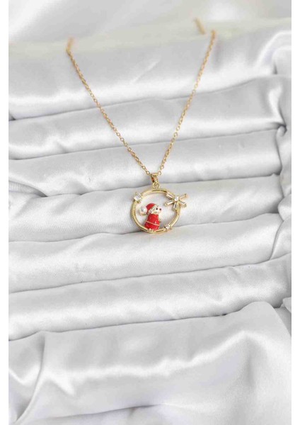 316L Çelik Zincir Gold Zirkon Taşlı Yılbaşı Tema Kadın Kolye