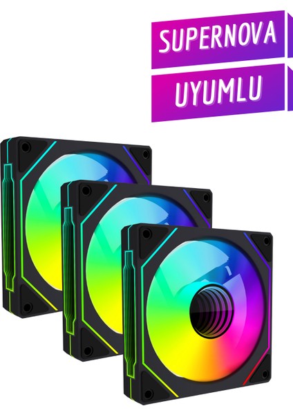 Supernova ile Uyumlu 3 Adet 6pın Argb Fan Hexagon Aynalı 6 Pin Kontrolcüye Bağlanan Fan Seti