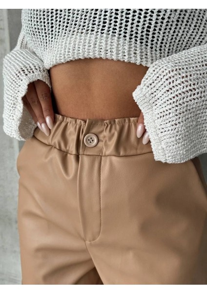 Beli Lastikli Duble Paça Deri Şort Bej W24755 indirimleri