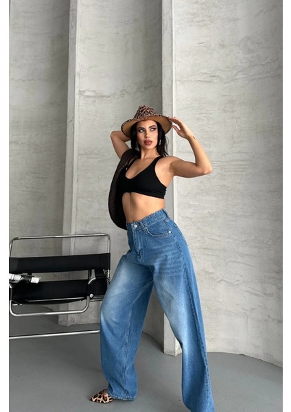 Baggy Süper Taş Bıyık Yıkama Mavi Jeans Pantolon D2007 modelleri