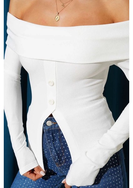 Madonna Yaka Düğmeli Bluz Beyaz T4329 fırsatları