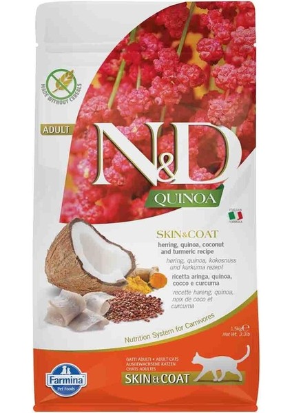 Quinoa Tahılsız Skin & Coat Ringa Balıklı Yetişkin Kedi Maması 1,5 kg