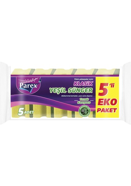 Klasik Yeşil Oluklu Sünger 5'li Eko Paket 4 Adet