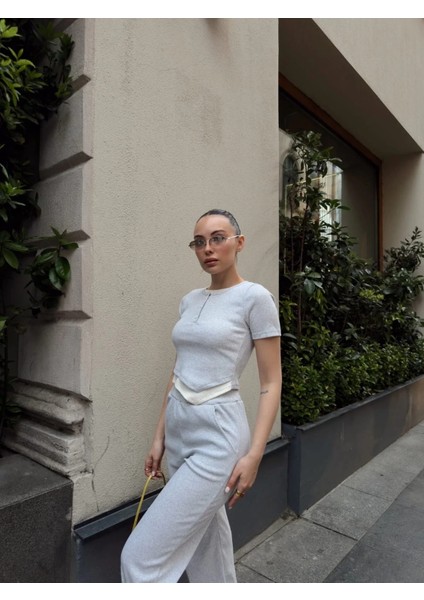 Düğme Yakalı Gri Alt Üst Takım S3943 modelleri