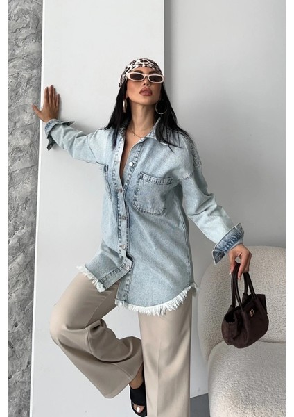 Cepli Püsküllü Kar Yıkama Kot Ceket Mavi D2515 fırsatları