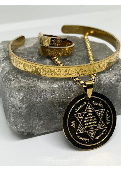 Çelik Hz Süleyman Mührü 7 Büyük Melek Dock Zincirli Kolye ,ayetel Kürsi Dualı Bileklik ve Yüzük Set fiyatları
