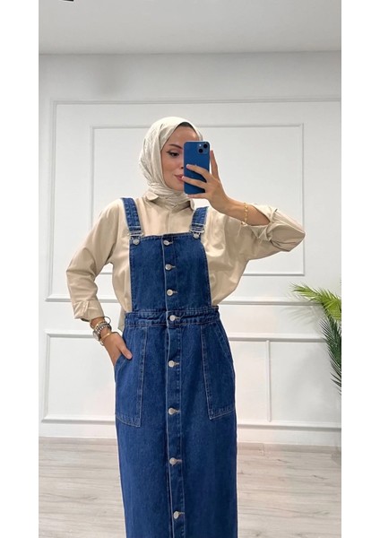 Etekli Salopet Enzim Süper Taş Yıkama Koyu Mavi D2521