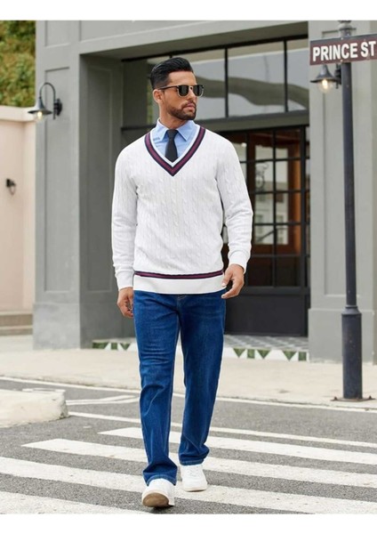 Alex %100 Pamuk V Yaka Triko Kazak