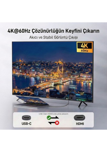 Type C to HDMI Kablo (4K@60Hz, 1080P@240Hz) Hdr Hdcp Usb-C to HDMI 2.0 [Thunderbolt 5/4/3, Dex Mode Uyumlu] 1 Metre modelleri